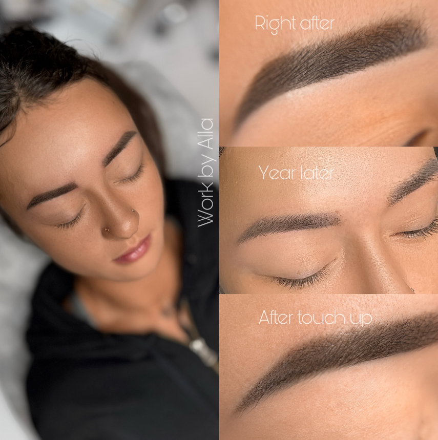 Close-up of natural looking eyebrows created with the AIRFILL® technique.